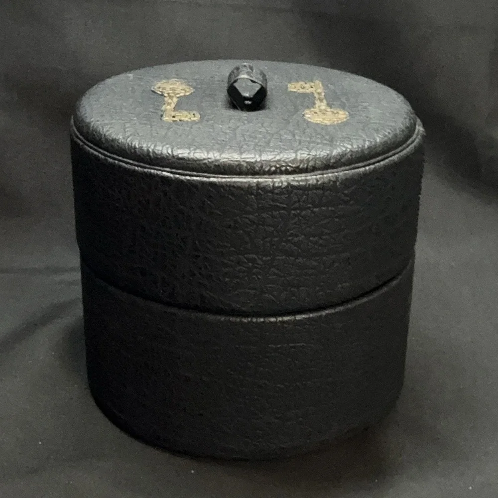 Vintage Small Black Cylindrical Keepsake Box 3pc Stackable Foam Insert Keys